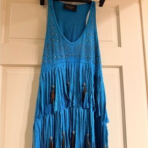 Pat Dahnke Turquoise Sleeveless Top with Feather Details NWT